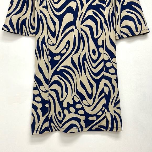 J. McLaughlin Campbell Boat Neck 3/4 Bell Sleeve  Preppy Retro Print Dress XS - Picture 8 of 13